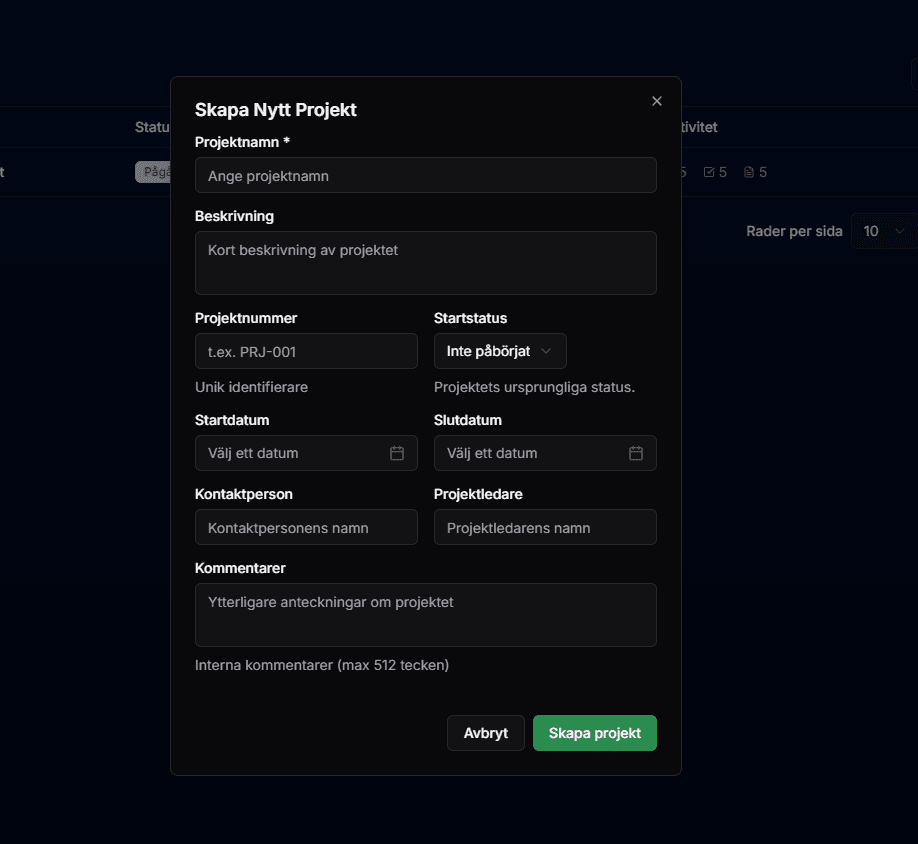 Create Project Modal