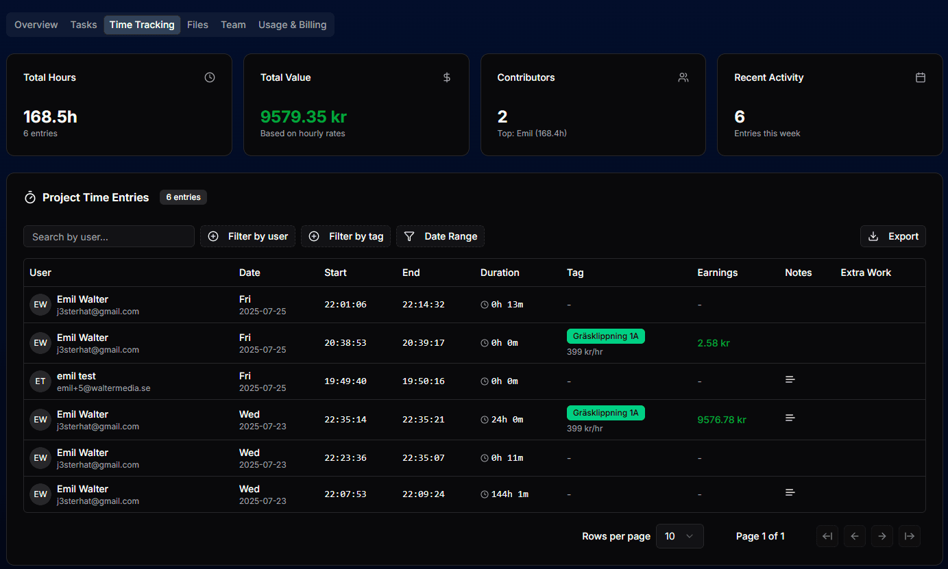 Project Time Interface